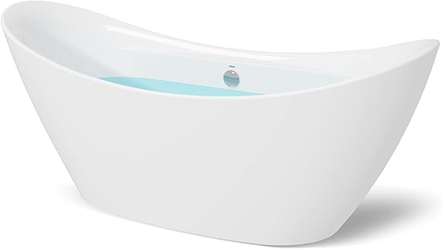 67" Acrylic Freestanding Bathtub, Gracefully Shaped Freestanding Soaking Bathtub, Glossy White, cUPC Certified, Toe-Tap Chrome Drain & Classic Slotted Overflow Included