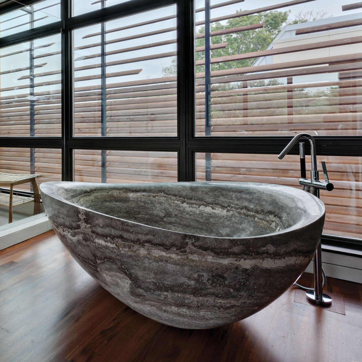 Custom Design Handmade Natural Stone Japanese Ofuro Soaking Bathtub