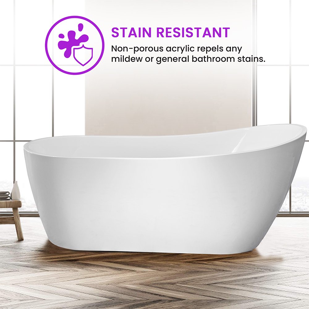 71" Freestanding Bathtub White Acrylic Stone Japanese Ofuro Soaking Bathtub, Stand Alone Soaking Tub with Chrome Finish Slotted Overflow & Pop-up Drain