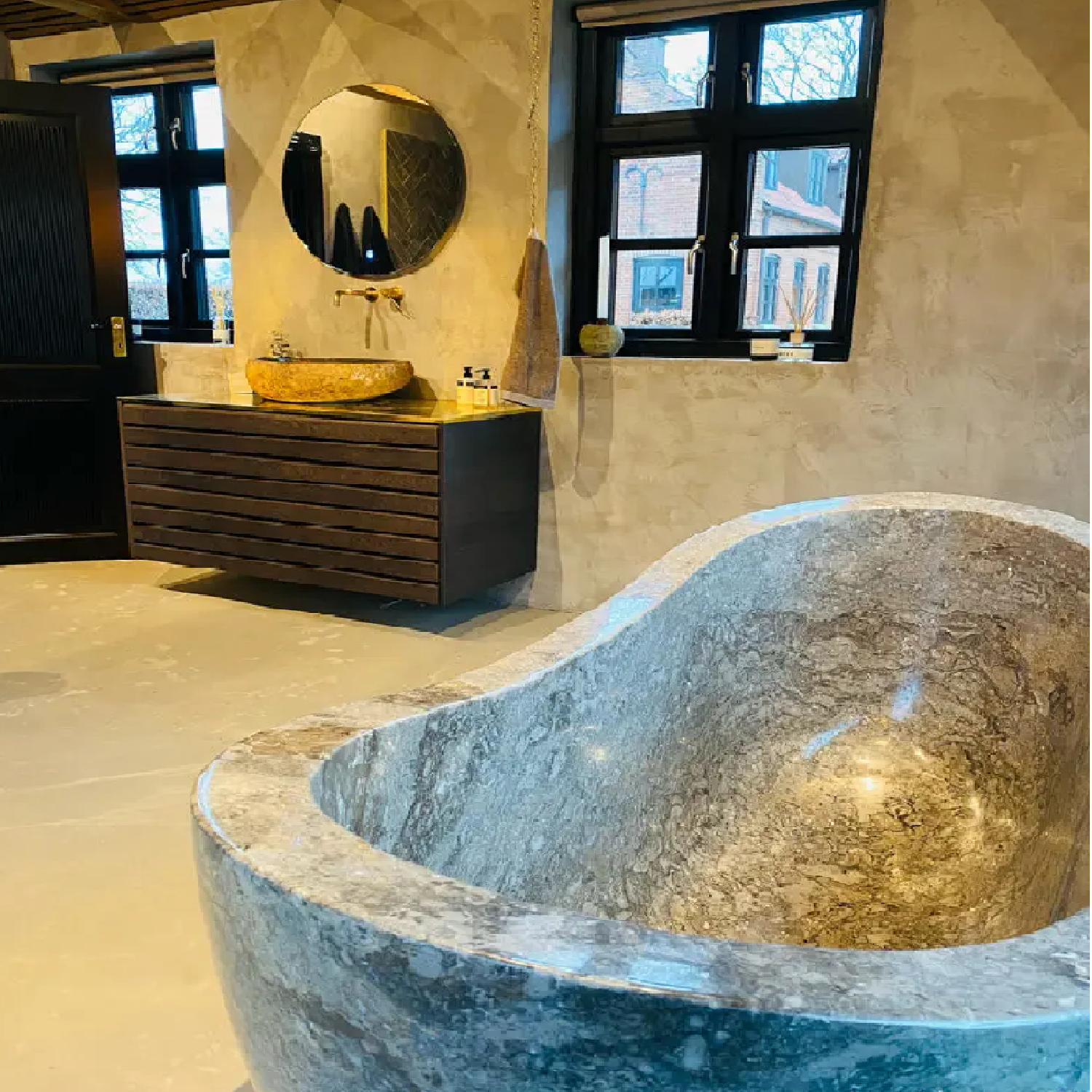 JJ Haus Marble Stone Bathtub - Freestanding Stone Bath