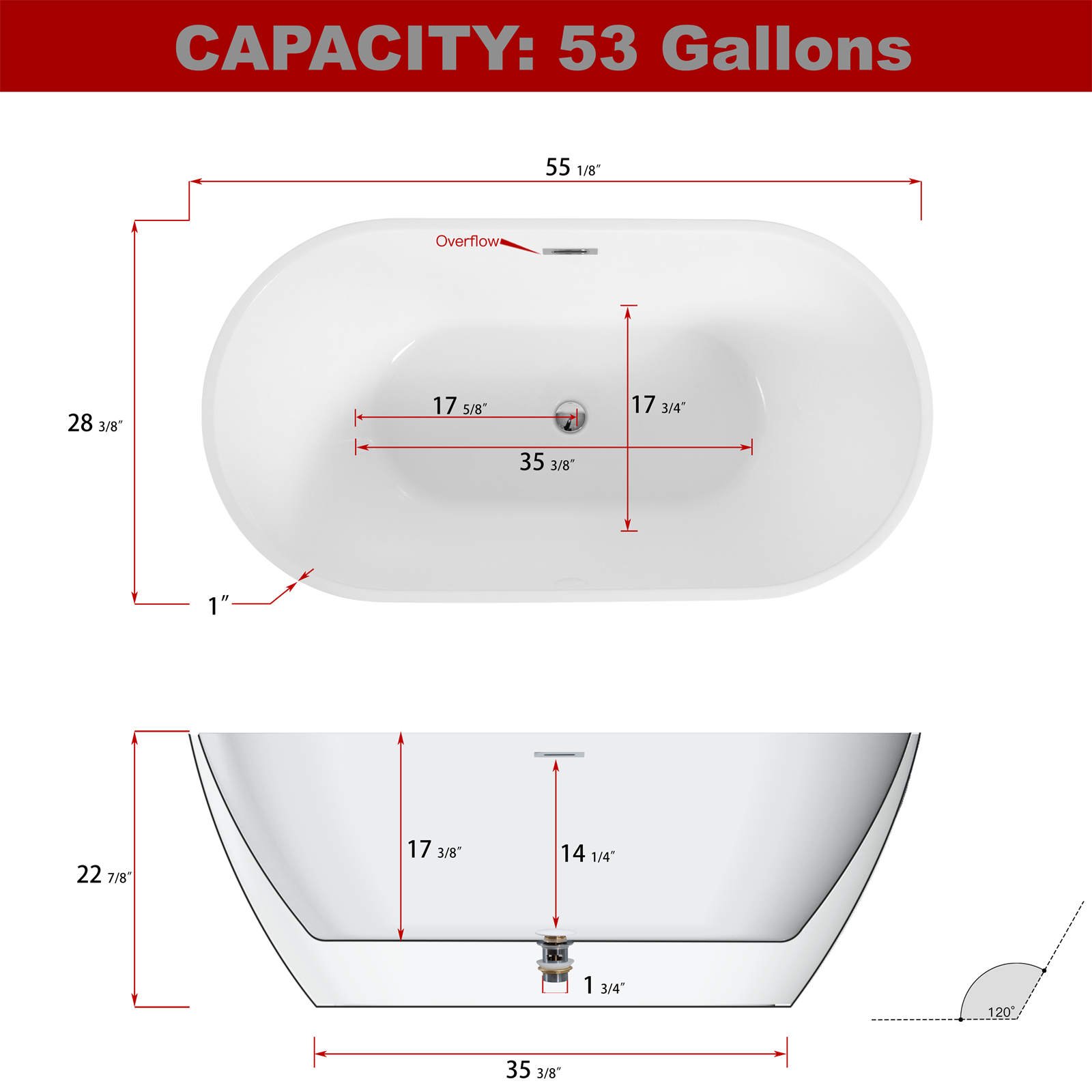 White Acrylic Freestanding Japanese Ofuro Soaking Bathtub with Chrome Overflow and Drain