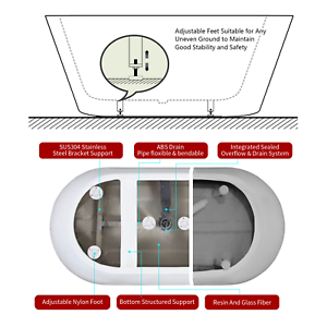 White Acrylic Freestanding Japanese Ofuro Soaking Bathtub with Chrome Overflow and Drain