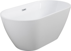 White Acrylic Freestanding Japanese Ofuro Soaking Bathtub with Chrome Overflow and Drain