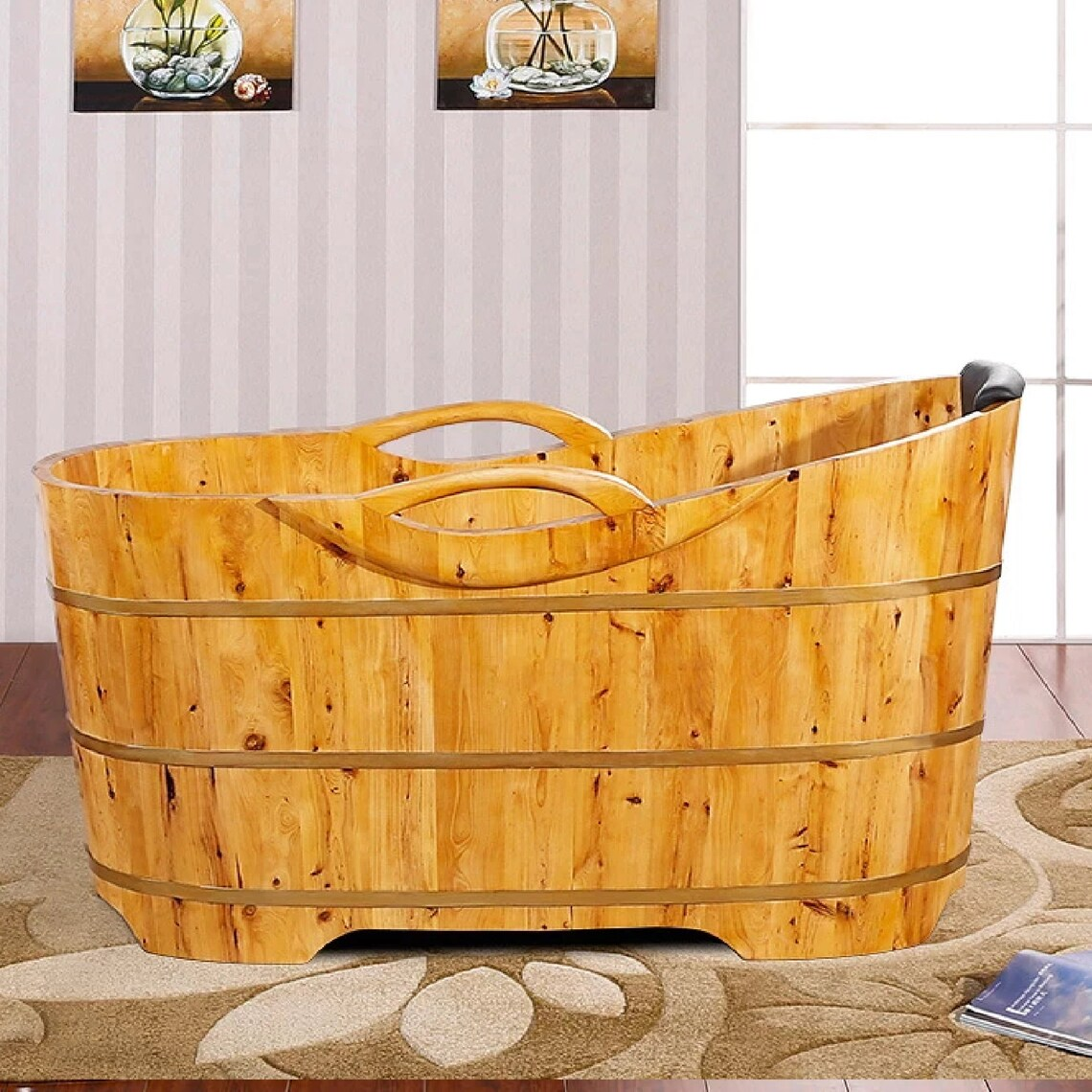 High Quality Wooden Bathtub with Handrail