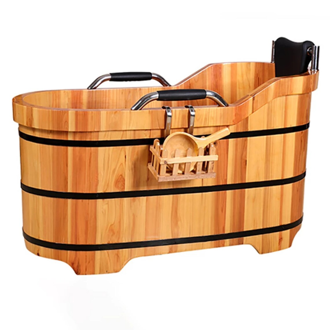 High Quality Free Standing Cedar Wood Bath Tub with accessories