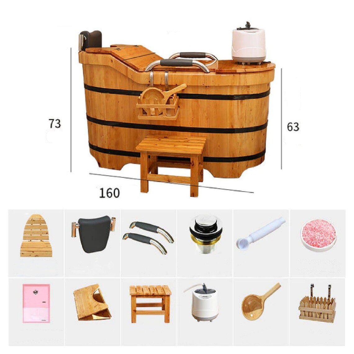 High Quality Free Standing Cedar Wood Bath Tub with accessories