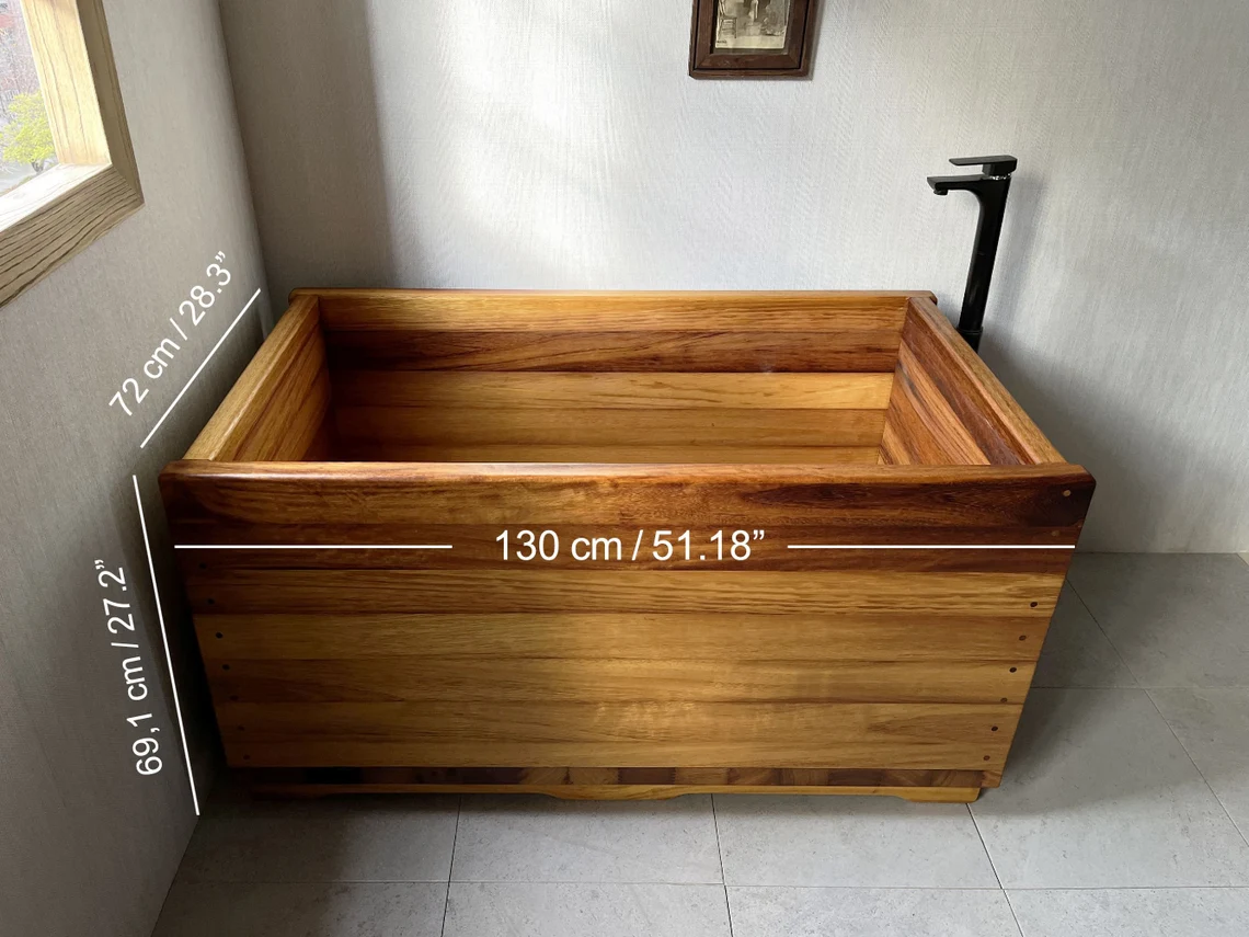 Ofuro Wooden Soaking Bathtub Iroko Wood Customizable